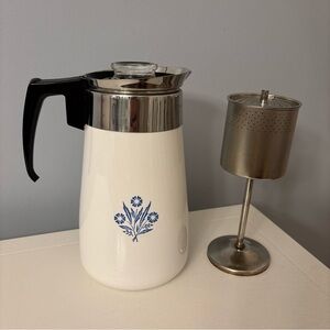 Vintage Coring Ware Blue Cornflower with Percolator Coffee Tea Great condition